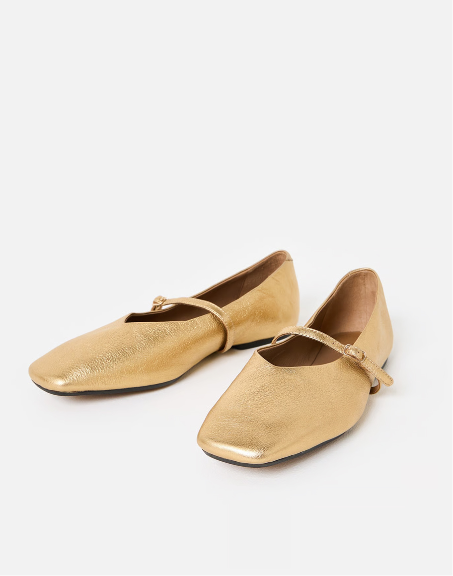 Gold Metallic Square Toe Ballet Flats
